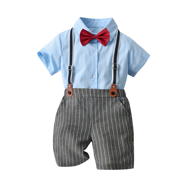 2 Pieces Set Baby Kid Boys Dressy Solid Color Shirts And Striped Rompers Wholesale 220411352