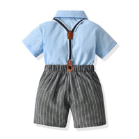 Load image into Gallery viewer, 2 Pieces Set Baby Kid Boys Dressy Solid Color Shirts And Striped Rompers Wholesale 220411352

