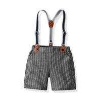 Load image into Gallery viewer, 2 Pieces Set Baby Kid Boys Dressy Solid Color Shirts And Striped Rompers Wholesale 220411352
