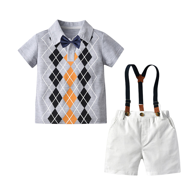 2 Pieces Set Baby Kid Boys Checked Bow Polo Shirts And Solid Color Rompers Wholesale 220411372