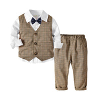 Load image into Gallery viewer, 3 Pieces Set Baby Kid Boys Birthday Party Bow Shirts Checked Vests Waistcoats And Pants Wholesale 22041143
