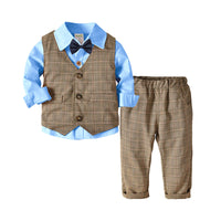 Load image into Gallery viewer, 3 Pieces Set Baby Kid Boys Birthday Party Bow Shirts Checked Vests Waistcoats And Pants Wholesale 22041143
