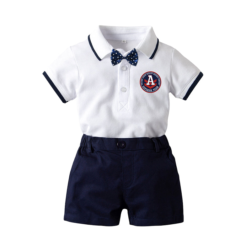 2 Pieces Set Baby Boys Bow Embroidered Rompers And Solid Color Shorts Wholesale 22041146