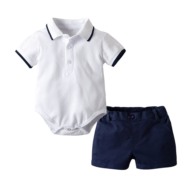 2 Pieces Set Baby Boys Color-blocking Rompers And Solid Color Shorts Wholesale 22041148