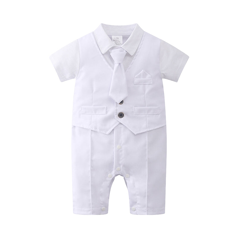 Baby Boys Solid Color Bow Jumpsuits Wholesale 220411480