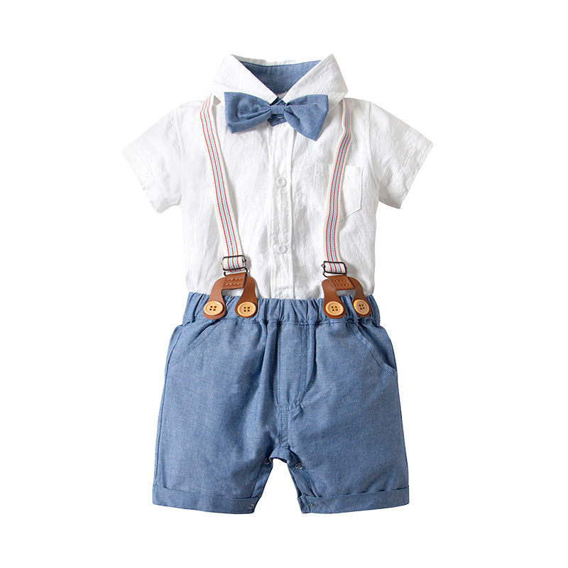 2 Pieces Set Baby Boys Bow Shirts And Color-blocking Rompers Wholesale 22041149