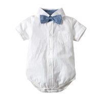 Load image into Gallery viewer, 2 Pieces Set Baby Boys Bow Shirts And Color-blocking Rompers Wholesale 22041149
