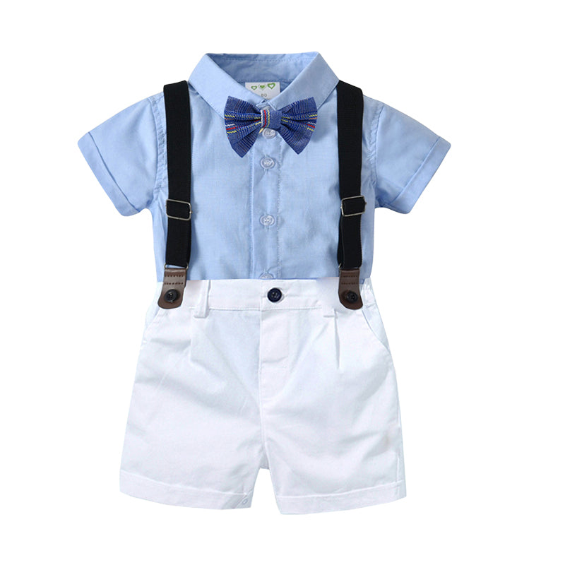 2 Pieces Set Baby Kid Boys Birthday Party Bow Shirts And Color-blocking Rompers Wholesale 22041156