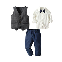 Load image into Gallery viewer, 3 Pieces Set Baby Kid Boys Birthday Party Bow Shirts Solid Color Vests Waistcoats And Pants Wholesale 22041158

