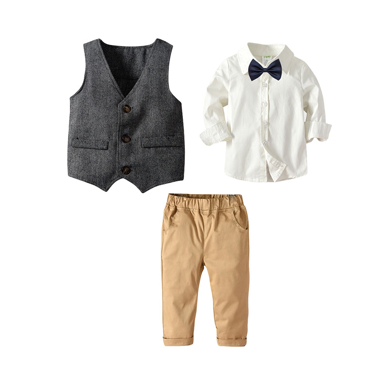 3 Pieces Set Baby Kid Boys Birthday Party Bow Shirts Solid Color Vests Waistcoats And Pants Wholesale 22041158