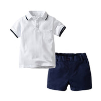Load image into Gallery viewer, 2 Pieces Set Baby Kid Boys Solid Color Polo Shirts And Shorts Wholesale 22041163
