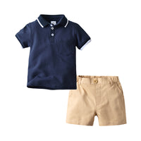 Load image into Gallery viewer, 2 Pieces Set Baby Kid Boys Solid Color Polo Shirts And Shorts Wholesale 22041163
