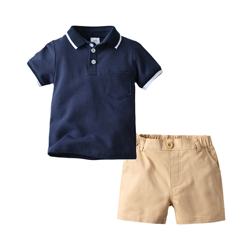 2 Pieces Set Baby Kid Boys Solid Color Polo Shirts And Shorts Wholesale 22041163
