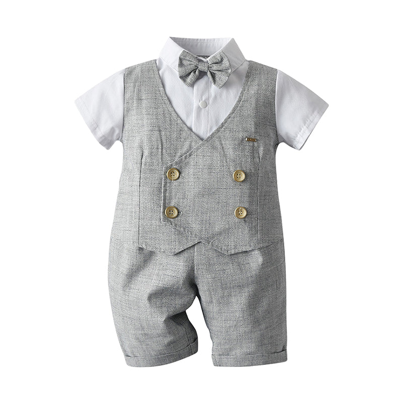 2 Pieces Set Baby Kid Boys Solid Color Bow Tops And Shorts Wholesale 22041198