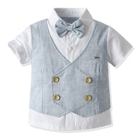Load image into Gallery viewer, 2 Pieces Set Baby Kid Boys Solid Color Bow Tops And Shorts Wholesale 22041198
