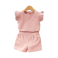 Load image into Gallery viewer, 2 Pieces Set Baby Kid Girls Solid Color Tops And Shorts Wholesale 22041206
