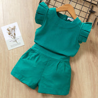 Load image into Gallery viewer, 2 Pieces Set Baby Kid Girls Solid Color Tops And Shorts Wholesale 22041206
