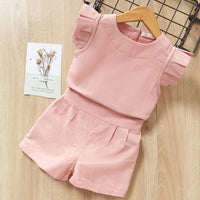 Load image into Gallery viewer, 2 Pieces Set Baby Kid Girls Solid Color Tops And Shorts Wholesale 22041206
