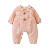 Load image into Gallery viewer, Baby Girls Solid Color Flower Muslin&amp;Ribbed Jumpsuits Wholesale 220412104
