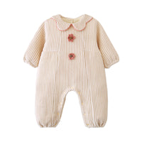 Load image into Gallery viewer, Baby Girls Solid Color Flower Muslin&amp;Ribbed Jumpsuits Wholesale 220412104
