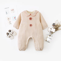 Load image into Gallery viewer, Baby Girls Solid Color Flower Muslin&amp;Ribbed Jumpsuits Wholesale 220412104
