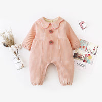 Load image into Gallery viewer, Baby Girls Solid Color Flower Muslin&amp;Ribbed Jumpsuits Wholesale 220412104
