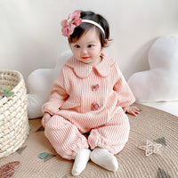 Load image into Gallery viewer, Baby Girls Solid Color Flower Muslin&amp;Ribbed Jumpsuits Wholesale 220412104
