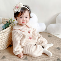 Load image into Gallery viewer, Baby Girls Solid Color Flower Muslin&amp;Ribbed Jumpsuits Wholesale 220412104

