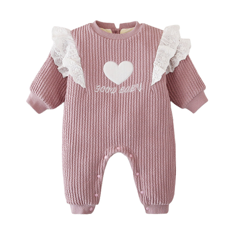Baby Girls Color-blocking Love heart Embroidered Alphabet Jumpsuits Wholesale 220412107
