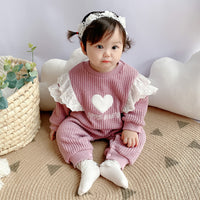 Load image into Gallery viewer, Baby Girls Color-blocking Love heart Embroidered Alphabet Jumpsuits Wholesale 220412107
