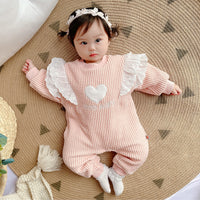 Load image into Gallery viewer, Baby Girls Color-blocking Love heart Embroidered Alphabet Jumpsuits Wholesale 220412107
