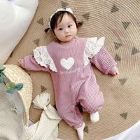 Load image into Gallery viewer, Baby Girls Color-blocking Love heart Embroidered Alphabet Jumpsuits Wholesale 220412107
