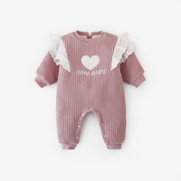 Load image into Gallery viewer, Baby Girls Color-blocking Love heart Embroidered Alphabet Jumpsuits Wholesale 220412107
