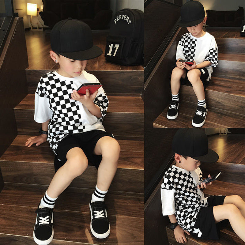 Kid Boys Color-blocking Checked T-Shirts Wholesale 220412114