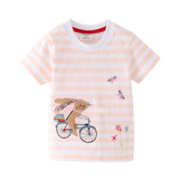 Load image into Gallery viewer, Baby Kid Girls Striped Cartoon Embroidered T-Shirts Wholesale 220412120

