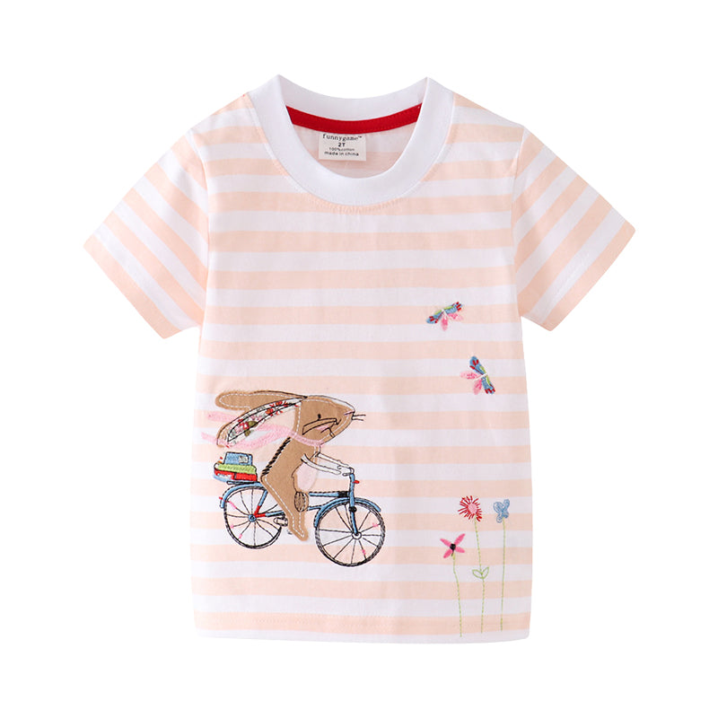 Baby Kid Girls Striped Cartoon Embroidered T-Shirts Wholesale 220412120