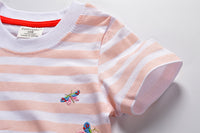 Load image into Gallery viewer, Baby Kid Girls Striped Cartoon Embroidered T-Shirts Wholesale 220412120
