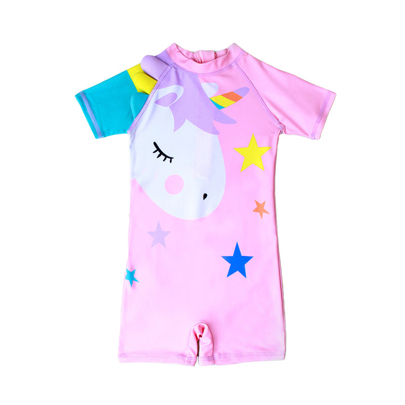 Kid Girls Star Unicorn Print Beach Jumpsuits Swimwears Wholesale 220412131