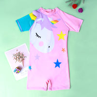 Load image into Gallery viewer, Kid Girls Star Unicorn Print Beach Jumpsuits Swimwears Wholesale 220412131
