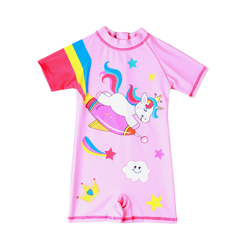 Kid Girls Cartoon Star Unicorn Print Beach Jumpsuits Swimwears Wholesale 220412136