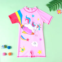 Load image into Gallery viewer, Kid Girls Cartoon Star Unicorn Print Beach Jumpsuits Swimwears Wholesale 220412136
