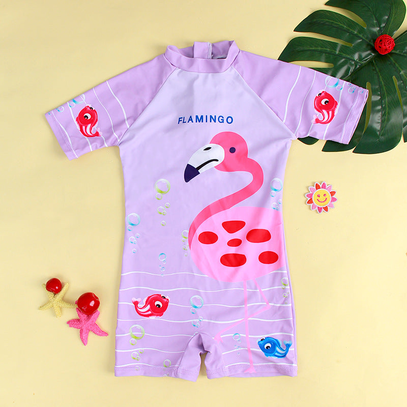 Girls Flamingo Cartoon Print Beach Rompers Swimwears Wholesale 220412183