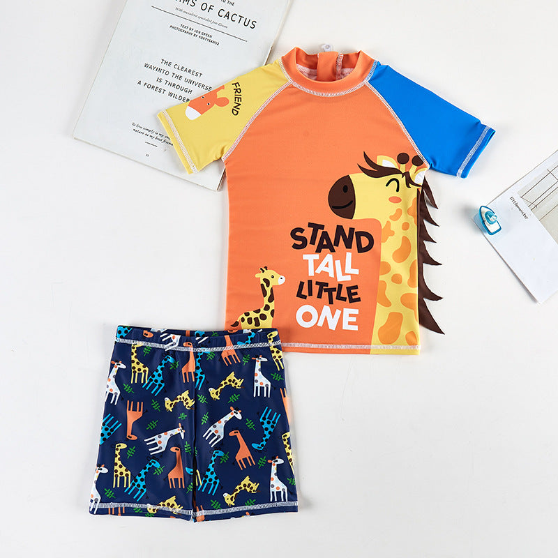 2 Pieces Set Boys Beach Animals Cartoon Print Tops And Shorts Wholesale 220412190