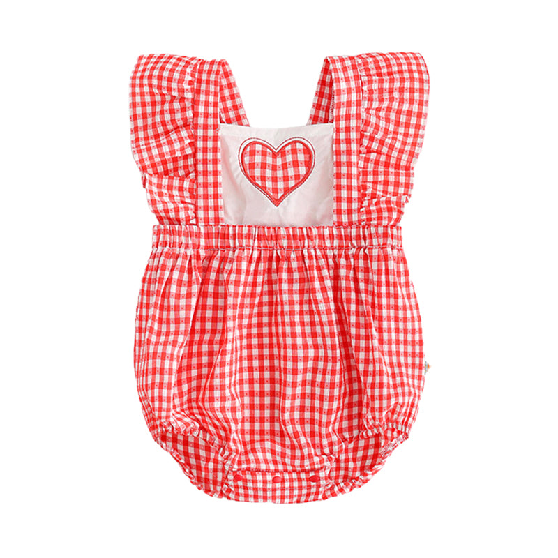 Baby Girls Love heart Checked Rompers Wholesale 220412376