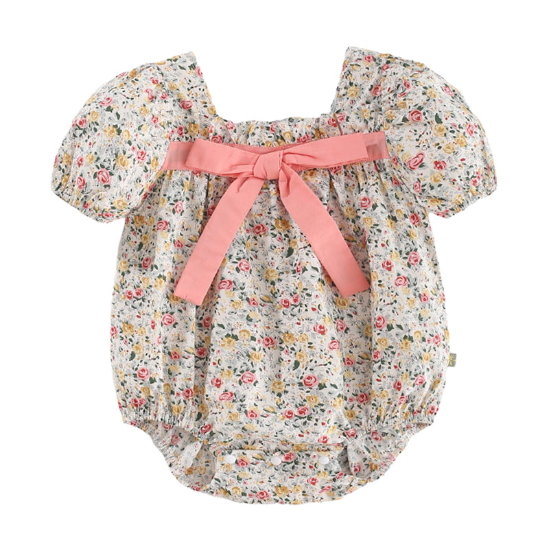 Baby Girls Flower Bow Print Rompers Wholesale 220412386