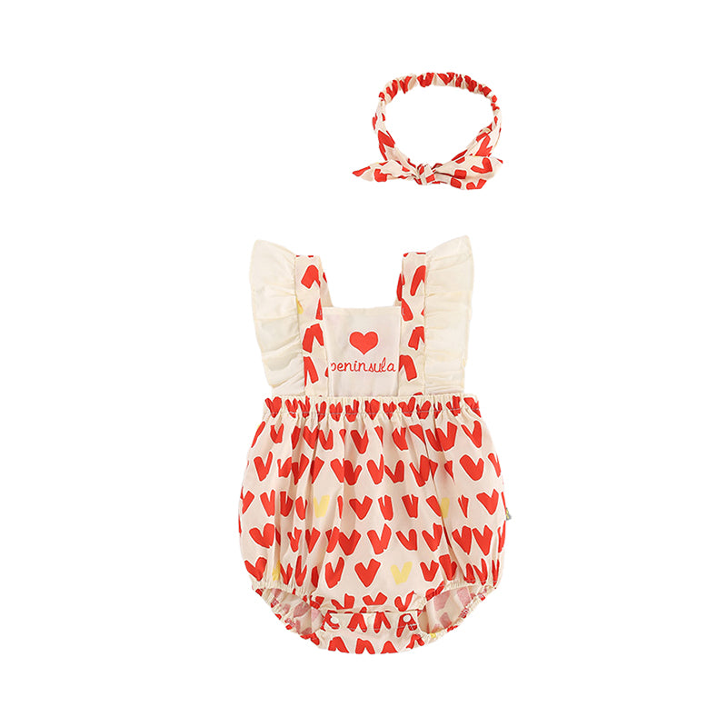 Baby Girls Love heart Print Valentine's Day Rompers Wholesale 220412393