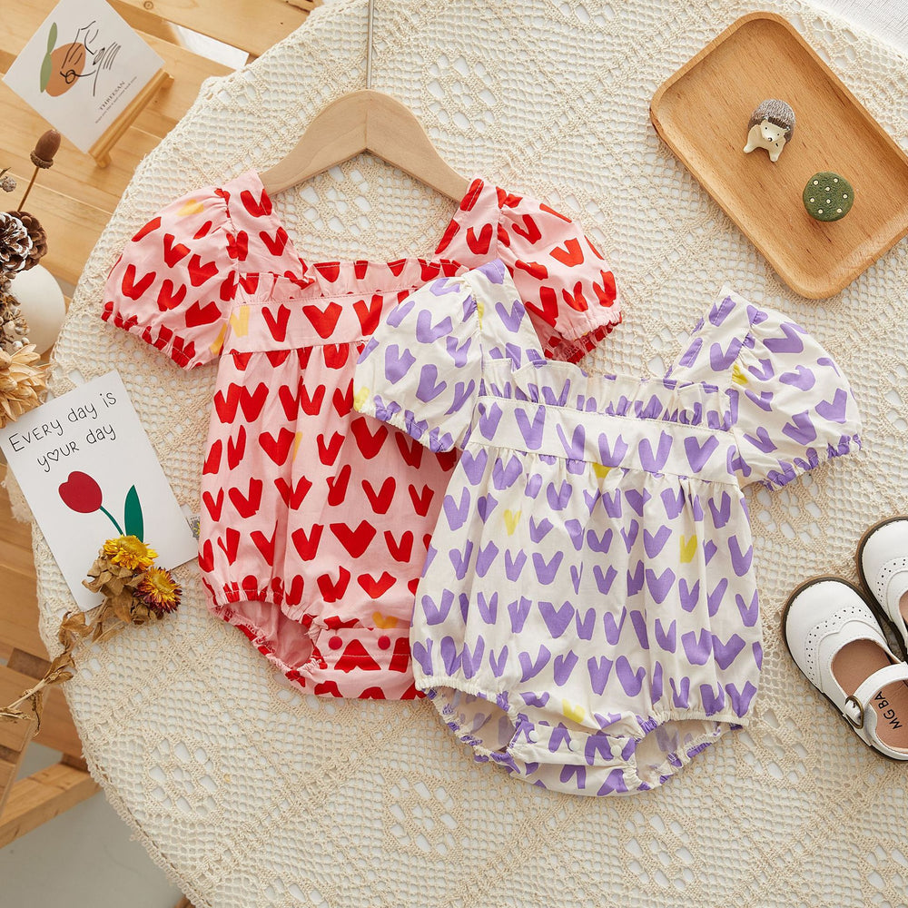 Baby Girls Love heart Print Valentine's Day Rompers Wholesale 220412422