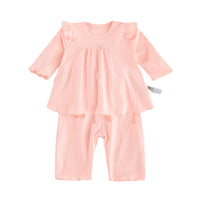 Load image into Gallery viewer, 2 Pieces Set Baby Girls Solid Color Muslin&amp;Ribbed Tops And Pants Wholesale 220412426
