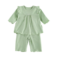 Load image into Gallery viewer, 2 Pieces Set Baby Girls Solid Color Muslin&amp;Ribbed Tops And Pants Wholesale 220412426
