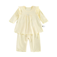 Load image into Gallery viewer, 2 Pieces Set Baby Girls Solid Color Muslin&amp;Ribbed Tops And Pants Wholesale 220412426
